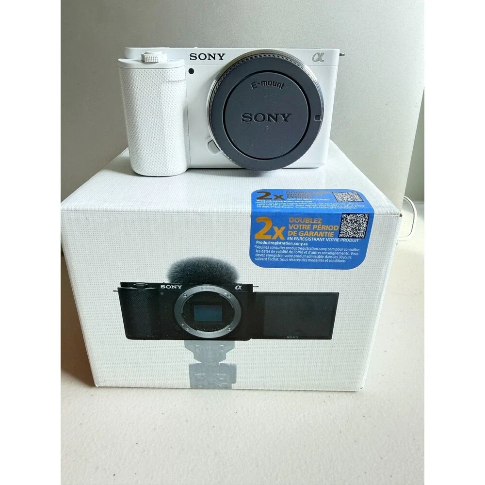 in the Box w/accessories Sony Alpha ZV-E10 Mirrorless Camera, White (Body Only)
